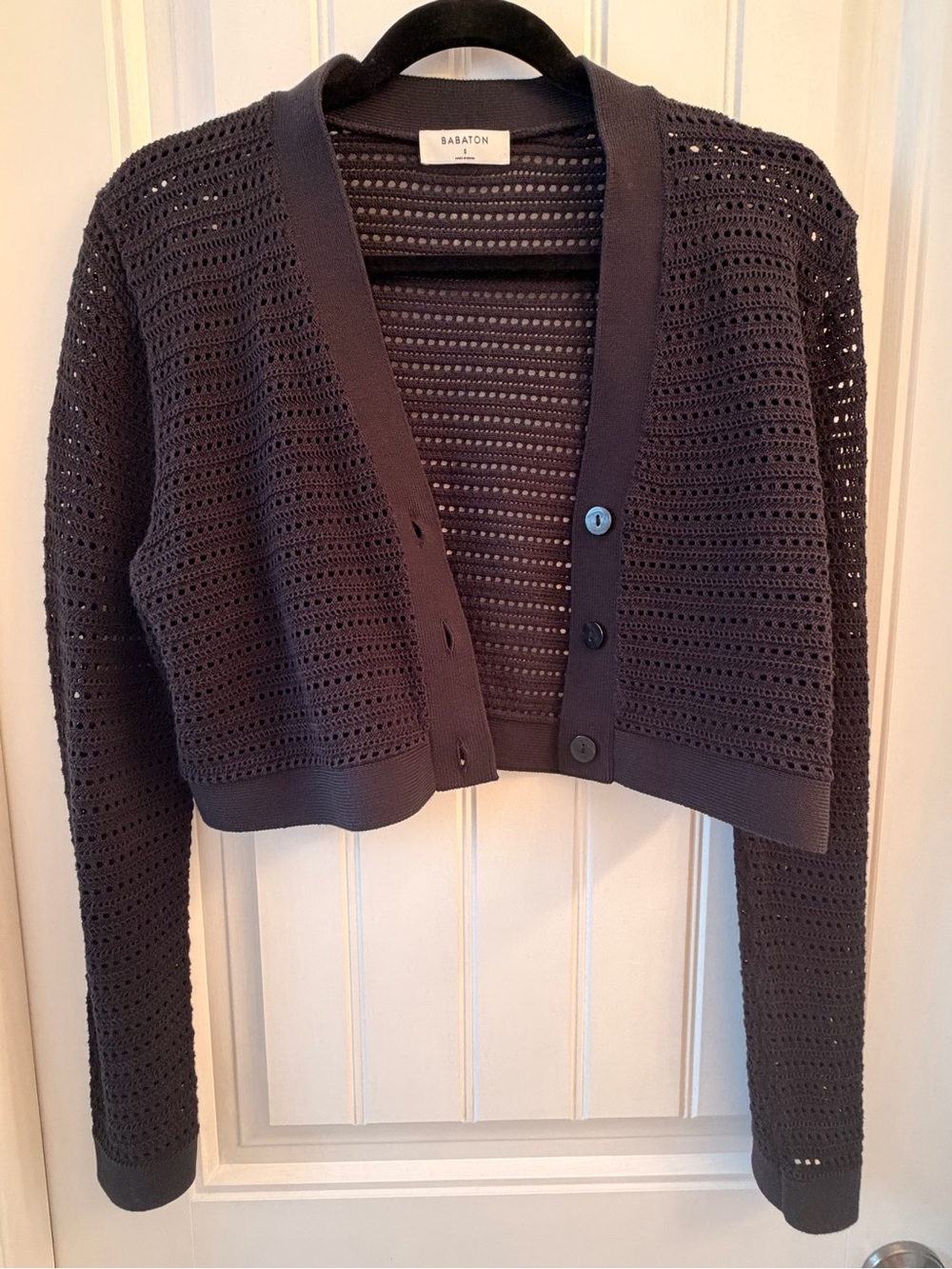 Babaton Open-Knit Cropped Cardigan Sweater - Black